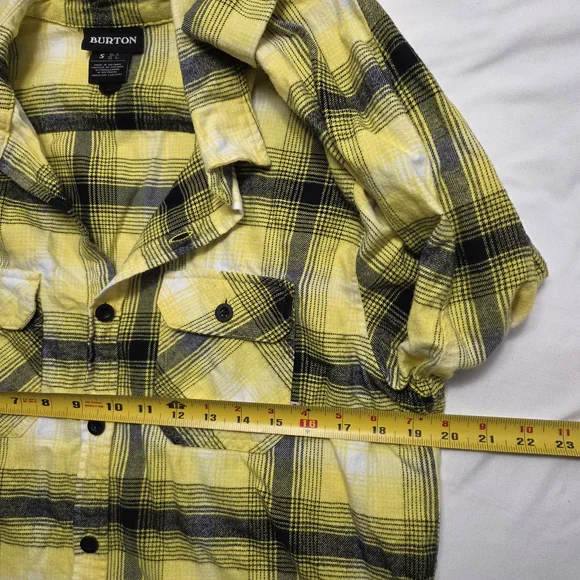 Burton Brighton Flannel Shirt Yellow Black Plaid Organic Cotton Small S - Picture 8 of 9
